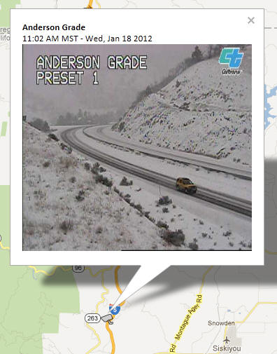 OSS Screenshot (1/18/2012): CCTV camera image showing road conditions near Anderson Grade.