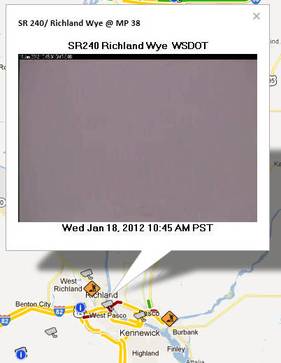 OSS Screenshot (1/18/2012): A CCTV camera image for SR 240 / Richland Wye @ MP 38 near the Tri-Cities.
