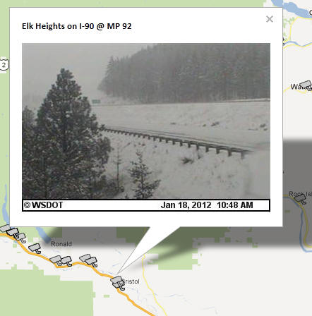 OSS Screenshot (1/18/2012): A CCTV camera image for Elk Heights on I-90 in Washington.