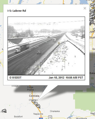 OSS Screenshot (1/18/2012): A CCTV camera image for I-5 at Labree Road in Chehalis.