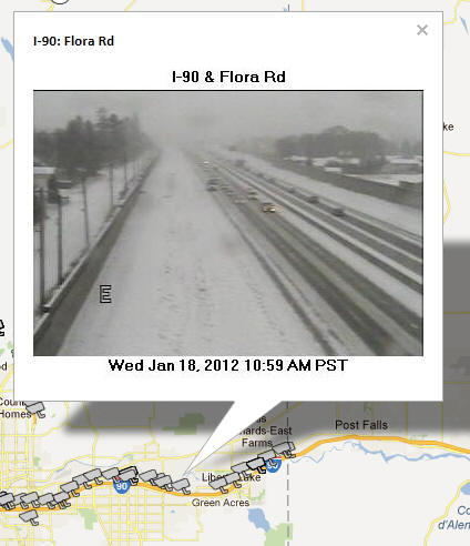 OSS Screenshot (1/18/2012): A CCTV camera image for I-90 and Flora Road East of Spokane.