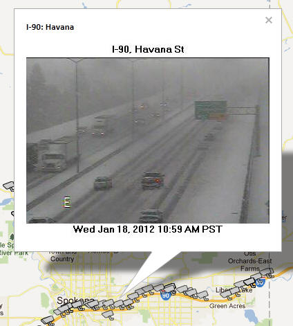 OSS Screenshot (1/18/2012): A CCTV camera image for I-90 and Havana Street in Spokane.