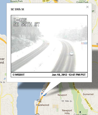 OSS Screenshot (1/18/2012): A CCTV camera image for I-405 at SE 59th Street near Seattle.