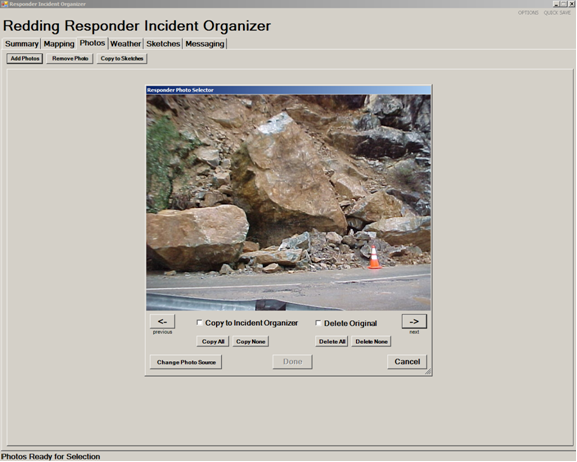 Responder software screenshot: Photos can be added to the incident directly from a camera. Responder software screenshot: Photos can be added to the incident directly from a camera.