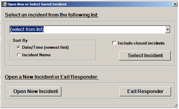 Responder software screenshot: Creating a new incident. Responder software screenshot: Creating a new incident.