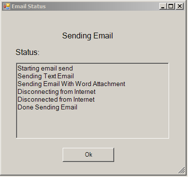 Sending Email status window.