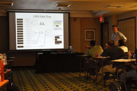 Sean Campbell, Caltrans DRISI, answers questions from Oregon DOT’s Doug Spencer about CMS data flow and the CWWP2. Sean Campbell, Caltrans DRISI, answers questions from Oregon DOT’s Doug Spencer about CMS data flow and the CWWP2.