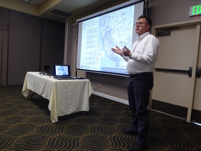 Doug Galarus, WTI/MSU and USU, shows distances from airfields to nearest aviation or road weather stations or station reporting via MADIS.