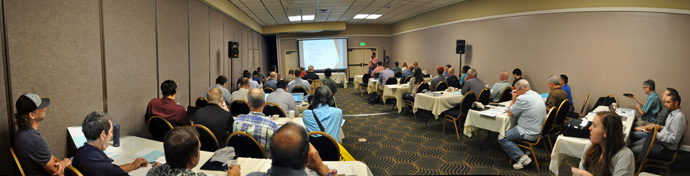 Meeting room during technical presentations.