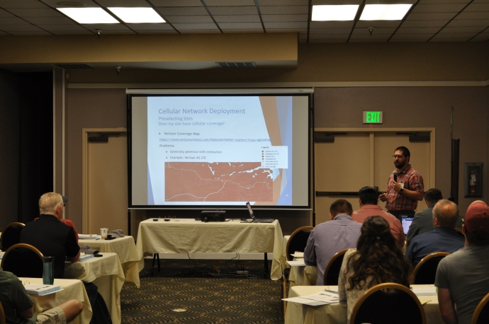 Keith Koeppen, Caltrans District 2 ITS engineer, describes current cellular network coverage relative to selecting potential sites. Keith Koeppen, Caltrans District 2 ITS engineer, describes current cellular network coverage relative to selecting potential sites.