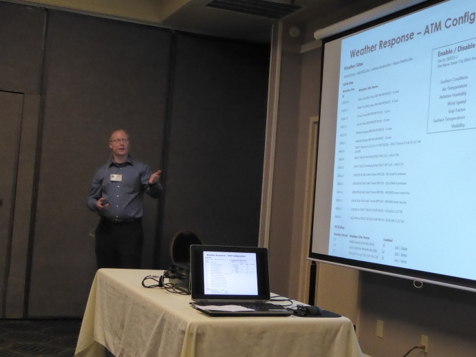 Blaine Van Dyke, ODOT, discusses the weather response job and the corresponding ATM configurations. Blaine Van Dyke, ODOT, discusses the weather response job and the corresponding ATM configurations.