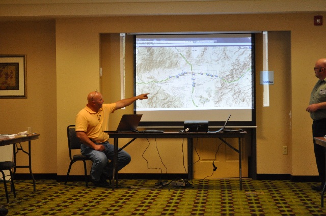 Jim Whalen shows NDOT’s live cameras as he prepares to demonstrate the ITS trailer deployed in the parking lot.