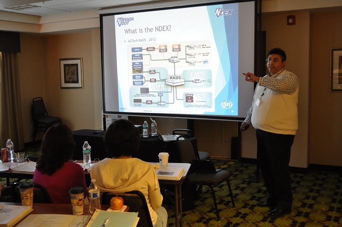 Israel Lopez from Nevada DOT’s Traffic Operations Technology Section presented the Nevada Data Exchange (NDEX). Israel Lopez from Nevada DOT’s Traffic Operations Technology Section presented the Nevada Data Exchange (NDEX).