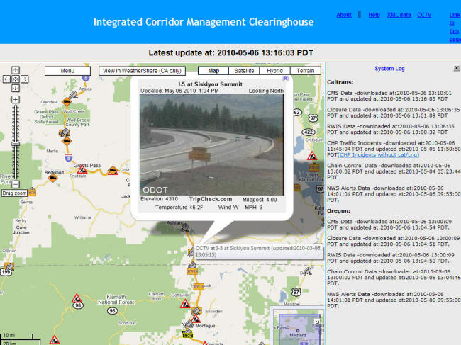 ICM Website Screenshot: This camera is reporting that Siskiyou Summit is clear too. There have been a few snow storms over the past several weeks in the area, so it never hurts to check conditions. ICM Website Screenshot: This camera is reporting that Siskiyou Summit is clear too. There have been a few snow storms over the past several weeks in the area, so it never hurts to check conditions.