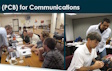 Link, thumbnail, an instructor and students, person working on equipment, text - PCB for Communications.